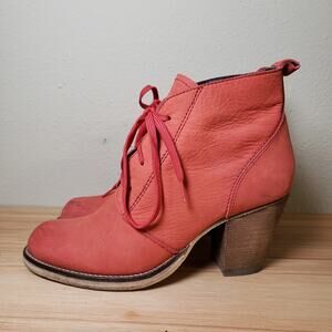 Basement Women's 38 Rust Red Leather Lace Up Heel Booties Boho‎ Cottagcore